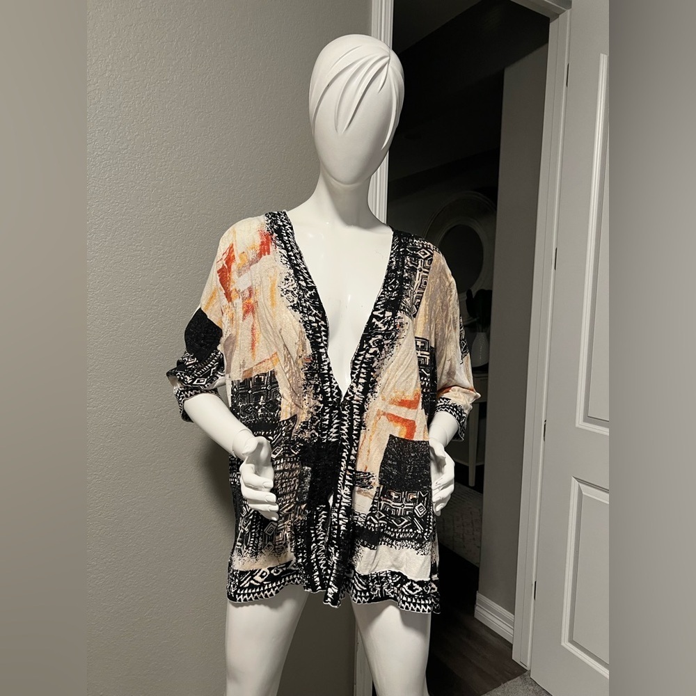 ZOZO Geometric Tribal Cardigan Black Tan 3X